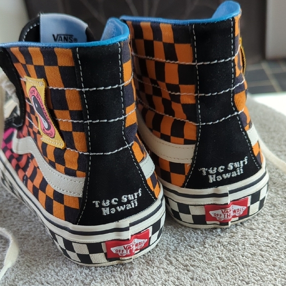Vans Black,Pink, Orange Checkered High-Top Sneakers T&C Surf Design Hawaii !!! - Picture 10 of 16